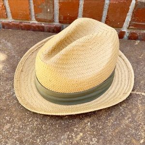 Old Navy Panama Straw Fedora Hat Unisex S/M Natural Green Casual Beach Travel